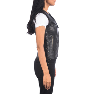 <b>Women's</b> <b>Leather</b> Biker Vest <b>Vintage</b> Motorcycle Sleeveless Outerwear Slim Fit V-Neck Waterproof Windproof Zipper Closure Fashion - Product Image 2