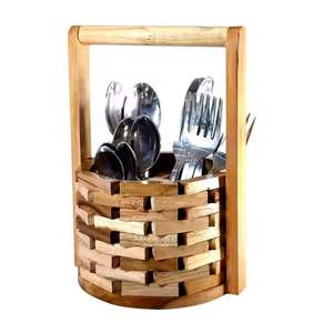 Porta Cubiertos de Bambú con Asa, Cesta Organizadora de Utensilios Tejida, Soporte para Cucharas y Tenedores, Organizador de Encimera de Cocina - Product Image 1