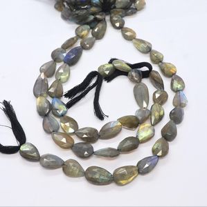 Labradorite naturelle facettée en forme de poire, taille briolette 10x14 mm, perles de labradorite à trou droit, 10 pouces, pour bijoux - Product Image 4