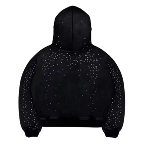 Sweat à capuche zippé unisexe surdimensionné en molleton noir avec strass, imprimé personnalisé, écologique, streetwear, poids lourd, 100% coton, prix abordable - Product Image 4