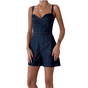 Robe décontractée polyvalente Décolleté carré Short en jean noir Salopette Femmes Combinaisons Combishorts Romper Girls Regular Jeans Pants - Product Image 3