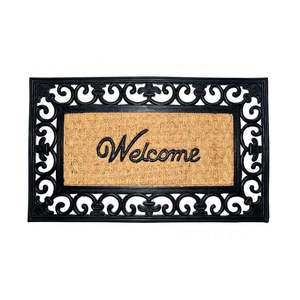 Tapis de porte d'entrée rectangulaire moderne antidérapant en fibre de coco tissée, lavable, résistant aux taches, pour extérieur, maison, hôtel - Product Image 1