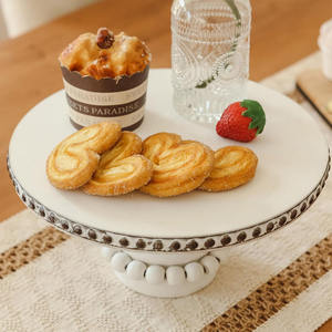 Wholesale Farmhouse Decorative Beaded Cake <b>Stand</b> Wood Cake <b>Plate</b> with Dessert <b>Display</b> <b>Stand</b> for Wedding Kitchen Diningroom Decor - Product Image 3