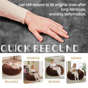 4FT Bean Bag <b>Sofa</b> <b>for</b> Adults and Teens Soft Round <b>Sofa</b> with Removable Flannel <b>Cover</b> and Memory Foam Filling - Product Image 4