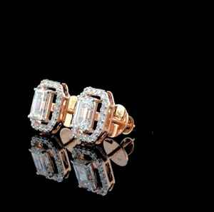 1.01CT <b>Emerald</b> Cut Lab Grown Diamond <b>Stud</b> Earrings 14K Solid Gold Engagement Bridal Gift for Girlfriend Moissanite Look Jewelry - Product Image 3