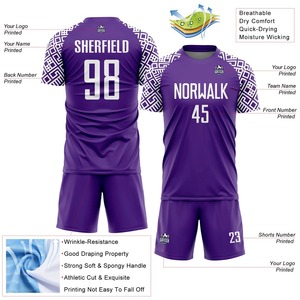 Conjunto de Camiseta de Fútbol Sublimada Personalizada, Patrón Morado, Manga Corta, Cuello Redondo, Secado Rápido, Unisex, para Adultos, con Impresión de Nombre y Número del Equipo - Product Image 6