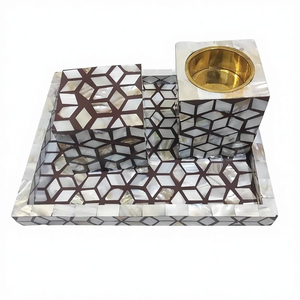 Vase en incrustation d'os en résine artisanale moderne en bois fait à la main plateau de brûleur d'encens coffret en acrylique poli pour la décoration d'hôtel à la maison mur parfait - Product Image 1