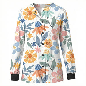 Chaquetas Quirúrgicas Personalizadas al por Mayor con Estampado Floral, Cierre de Broches, Mangas Largas, para Spa, Salón, Esteticistas, Enfermeras - Product Image 4