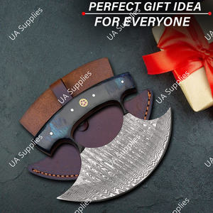 Couteau Ulu d'Alaska personnalisé haut de gamme, lame en acier Damas forgé, vente en gros OBM/OEM, qualité industrielle supérieure pour la découpe de viande UA - Product Image 5