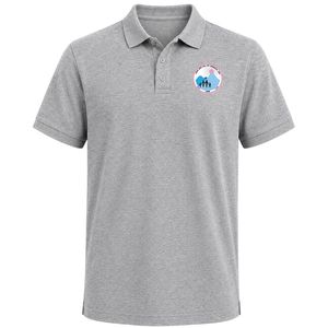 Heather Gray Short Sleeve Polo <b>Shirt</b> with Jack & Jill Crest Patch Embroidered on Chest Plain Back Collared Button Front Casual - Product Image 1