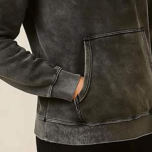 Sweat à capuche décontracté en coton lavé pour homme, couleur unie, en molleton bouclette, avec poche, coupe classique, idéal pour l'automne - Product Image 5
