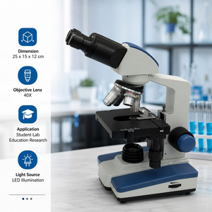Microscopio Biológico de Laboratorio para Estudiantes |   Objetivo 40X, Ocular 20X, Fuente de Luz LED, Diseño Binocular, Visualización Óptica de Alta Precisión - Product Image 5