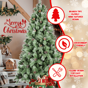 Albero di Natale Artificiale Realistico da 150 cm con 694 Rami Misti in PVC/Aghi Rigidi, Pigne e Base Pieghevole Premium con Cerniere - Product Image 6