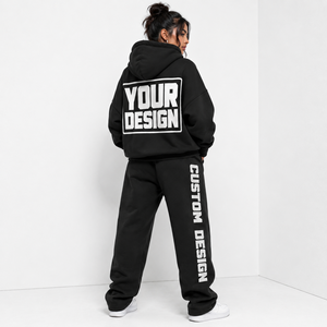 Wholesale Bulk Supplier Custom Screen Print Logo Heavy Fleece Tracksuit Kangaroo Pocket Ribbed Cuff <b>Thermal</b> Loungewear - Product Image 5