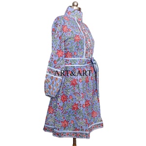 Robe midi décontractée pour femme, imprimée à la main, écologique, respirante, silhouette évasée, en coton - Product Image 4