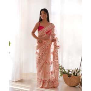 Hilo y Zari Bordado Trabajo Fiesta Desgaste Saree Vestidos elegantes para ocasiones especiales - Product Image 1