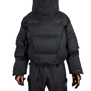 Veste d'hiver légère personnalisée pour homme, style streetwear, pull-over, style bulle, noire, imperméable, respirante, avec poches cargo - Product Image 5