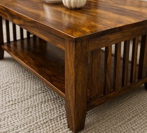 Traditional Slat-Sided Wooden Living Room <b>Table</b> | 2-Tier Rectangular Coffee <b>Table</b> | B2B Wholesale India - Product Image 5