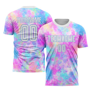 Uniforme de Fútbol Personalizado con Sublimación Tie Dye Blanco y Azul Claro, Transpirable y Absorbente de Humedad - Product Image 1