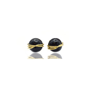 Natural Black Onyx Wire Wrapped <b>Studs</b> | 8mm Gemstone Earrings | Handmade Gift for Her - Product Image 2