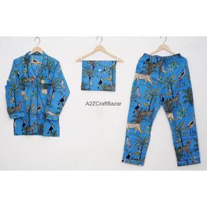 Conjunto de Pijama de 2 Piezas para Mujer, con Estampado Floral, Transpirable, Manga Larga, Pantalones Largos, Cintura Elástica, 100% Algodón - Product Image 1