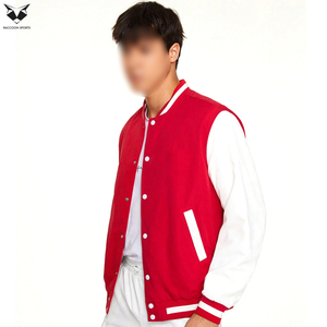 Minimalist Red Men Varsity <b>Jacket</b> <b>White</b> Contrast Sleeve Blank Bomber <b>Jacket</b> Custom Team Casual Sportswear Baseball Uniform - Product Image 3