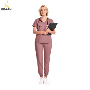 ชุดสครับสำหรับผู้หญิง - ชุดยูนิฟอร์มคอวี 8 กระเป๋า กางเกงจ็อกเกอร์ยืดได้ ชุดทำงานทางการแพทย์สำหรับพยาบาล ดูแลสัตว์เลี้ยง - Product Image 2