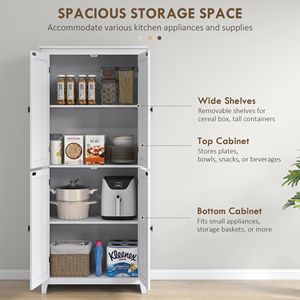 72-Inch White Freestanding 4-Door <b>Kitchen</b> <b>Pantry</b> Cabinet Adjustable Shelves Organizer - Product Image 4