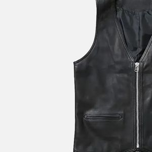 Chaleco de cuero de cordero negro para mujer, estilo motociclista, corte cropped, con cremallera frontal, sin mangas, estilo Perfecto, ¡Gran oferta! - Product Image 4