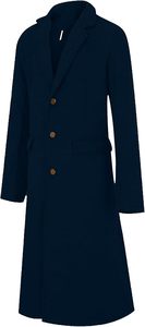 Manteau long élégant bleu marine en laine et polyester, col à revers, manches longues, devant ouvert, vêtement d'extérieur pour l'hiver - Product Image 2