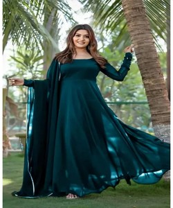 Women <b>Emerald</b> <b>Green</b> Regular Vintage Anarkali <b>Suit</b> Dupatta Quick Dry Elegant Party Wear Indian Pakistani Style Dress 87243 RUDRA - Product Image 1