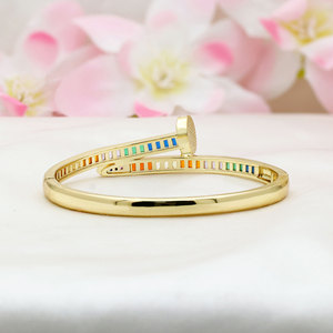 Sterling <b>Silver</b> Gold Plated Trendy Nail Shape Elegant Sparkling Cubic Zirconia Women's Bangle <b>Bracelet</b> Fine Accessory - Product Image 4
