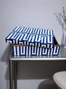 Handmade White Resin Inlay Jewelry Keepsake Box Multi-Purpose Rectangular <b>Lacquerware</b> Storage with T and I Design - Product Image 2