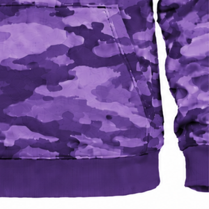 เสื้อฮู้ดลายพรางสีม่วงสำหรับผู้ชาย เสื้อสเวตเชิ้ตผ้าฟลีซพิมพ์ลายพรางแบบกำหนดเอง มีกระเป๋าจิงโจ้ เชือกผูกเอว สไตล์ลำลองสำหรับกิจกรรมกลางแจ้งและสตรีทแวร์ - Product Image 5
