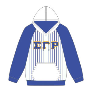 Sweat à capuche blanc à rayures bleues et manches raglan Sigma Gamma Rho, vêtements de sororité SGRho, vêtements personnalisés Divine Nine HBCU - Product Image 2