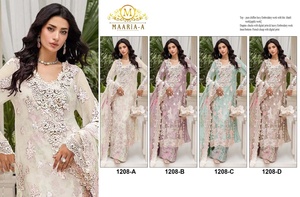 Traje pakistaní de gasa cristalina con bordado de lentejuelas, apliques en el cuello y trabajo Khatli - Product Image 4