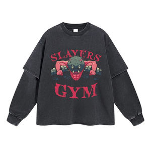 เสื้อยืดผู้ชายทรงโอเวอร์ไซส์ แขนยาว คอใหญ่ ผ้าคอตตอนถัก 100% พิมพ์ลาย DTG สไตล์เรโทร สองชั้น แบบ Y2K - Product Image 1