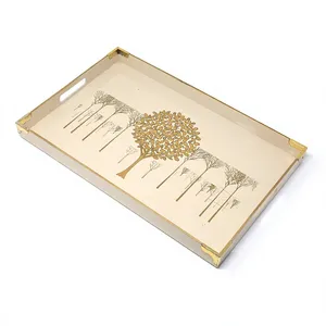 Juego de bandejas decorativas rectangulares con diseño floral, de madera, estilo tradicional, paquete de varias piezas - Product Image 5