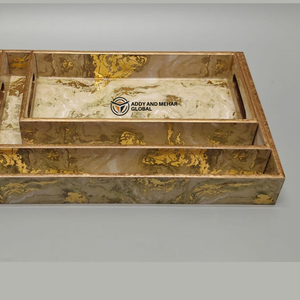 ชุดถาดเสิร์ฟลายเรขาคณิตสีเหลืองหรูหรา ทำจากไม้อัดเอ็มดีเอฟ จำนวน 3 ชิ้น พร้อมกระดาษตกแต่ง ถาดไม้ทำมือสำหรับจัดเก็บและเสิร์ฟ - Product Image 3