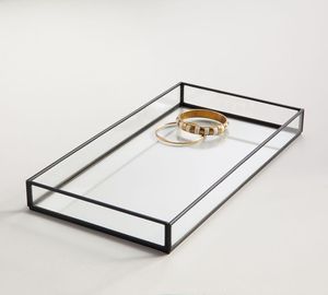 Glass and Brass Storage Tray with <b>Mirrored</b> Base for Home Decoration - Product Image 2
