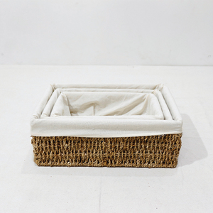 Handmade Woven Seagrass Storage <b>Basket</b> Set with Fabric Liner Household Bin - Product Image 4