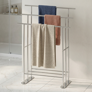 Freestanding Steel Towel <b>Rack</b> 3 Bars Mirror Polished Minimalist Bathroom Movable Towel Holder - Product Image 1