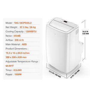 Condizionatore d'Aria Portatile da 12.000 BTU con Telecomando, Unità 3-in-1 per 550-700 Piedi Quadrati, Modalità Raffreddamento, Deumidificatore e Ventilatore, Spina AU/UK/US - Product Image 4