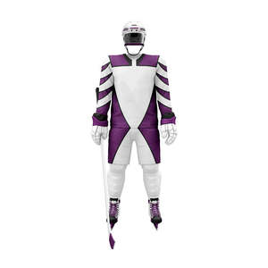 Uniforme de Hockey sobre Hielo para Hombre, Conjunto de Jersey y Pantalones Sublimados de Manga Larga, Blanco con Rayas Moradas, Transpirable, Ajuste Atlético, para Adultos - Product Image 2