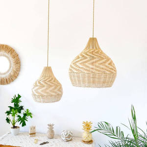 Wholesale Natural <b>Wicker</b> <b>Lampshade</b> Textured Chevron Pendant Light Cover Bulbous Onion Shape Hanging Chandelier Bedroom - Product Image 3