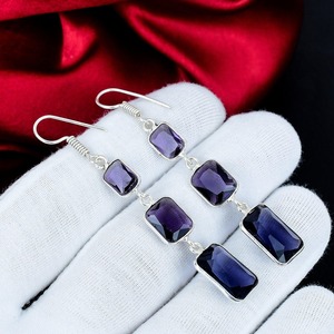 Pendientes de amatista de plata de ley 925, pendientes de piedra preciosa de nacimiento, hechos a mano, colgantes, joyería de regalo para mujer - Product Image 1