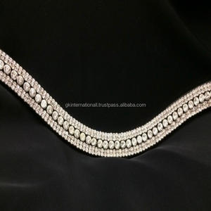 Chaîne de cristaux blancs transparents de haute qualité, faits à la main, en forme de vague, 5 rangées de diamants, bandeau de tête de cheval en cuir véritable fantaisie, tailles personnalisées - Product Image 1