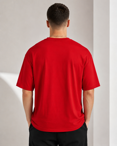 Camiseta Deportiva FAWKES para Hombre, Roja, de Algodón, Manga Corta, Cuello Redondo, Corte Holgado, Largo Regular, Color Sólido, Logotipo Frontal con Impresión Digital - Product Image 4