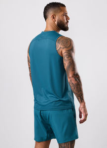 Camiseta sin mangas de color liso para hombre, cuello redondo, de secado rápido, tejida, deportiva, para entrenamiento, azul verdoso, al por mayor, sin mangas, 100% algodón - Product Image 2