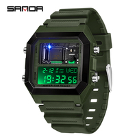 Montre numérique SANDA 6216 pour homme, bracelet en TPU, montre électronique carrée, OEM ODM, logo personnalisé, LED, étanche, montre tendance